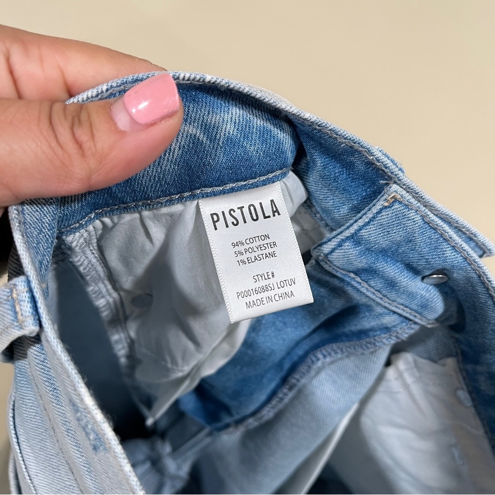 Pistola women's blue distressed kick flare jeans size 24 raw hem ankle EUC - Picture 8 of 8